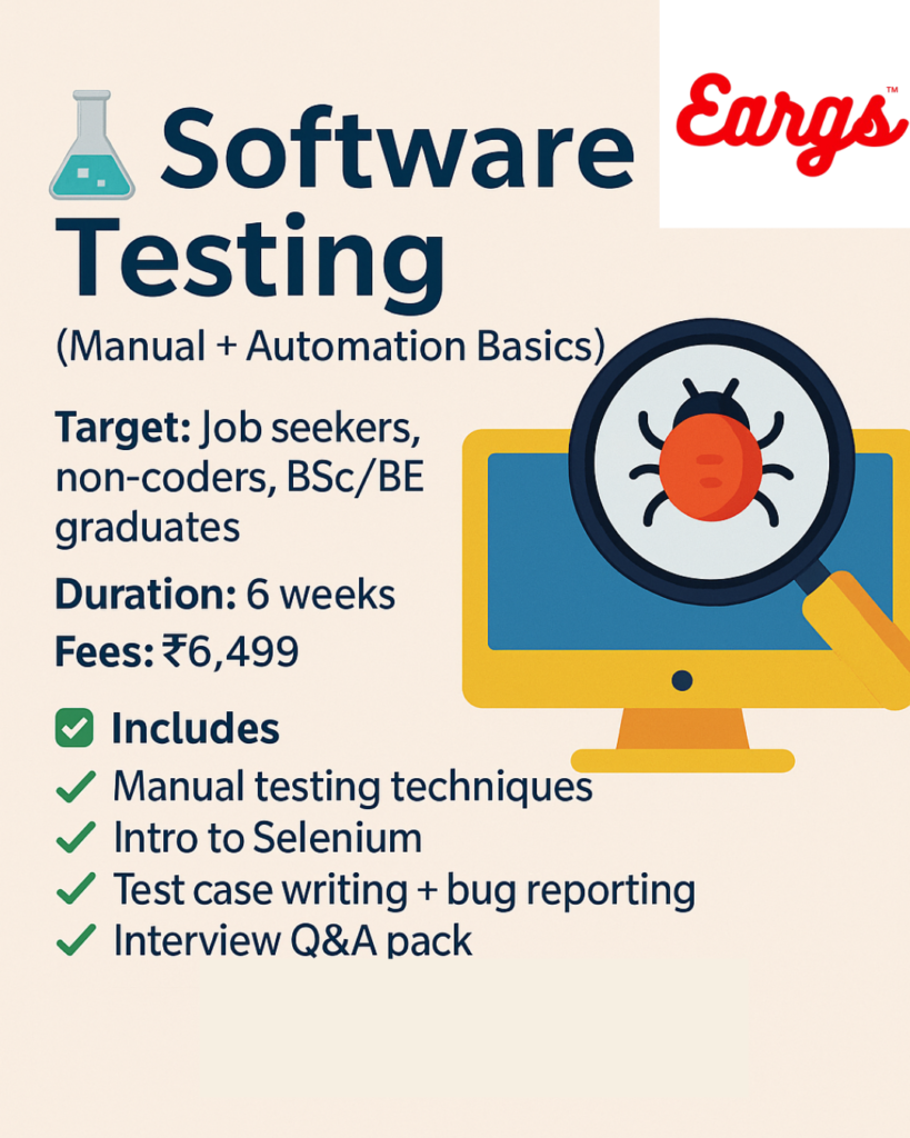 College student learning software testing at EARGS for ₹6,499